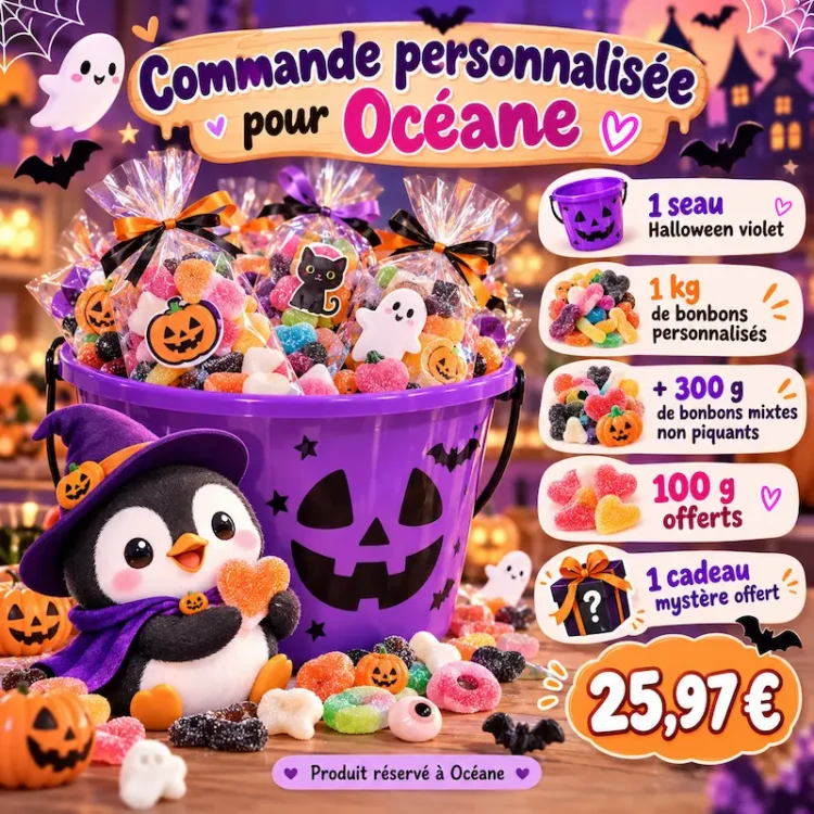 Pack Seau Halloween personnalisé – Réservé à Océane